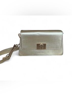 Furla Genuine Leather Metallic Gold Crossbody Clutch - Designer Style